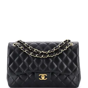 Pre-owned CHANEL Leather Shoulder Bags Classic Double Flap Bag Quilted Lambskin Jumbo by Rebag