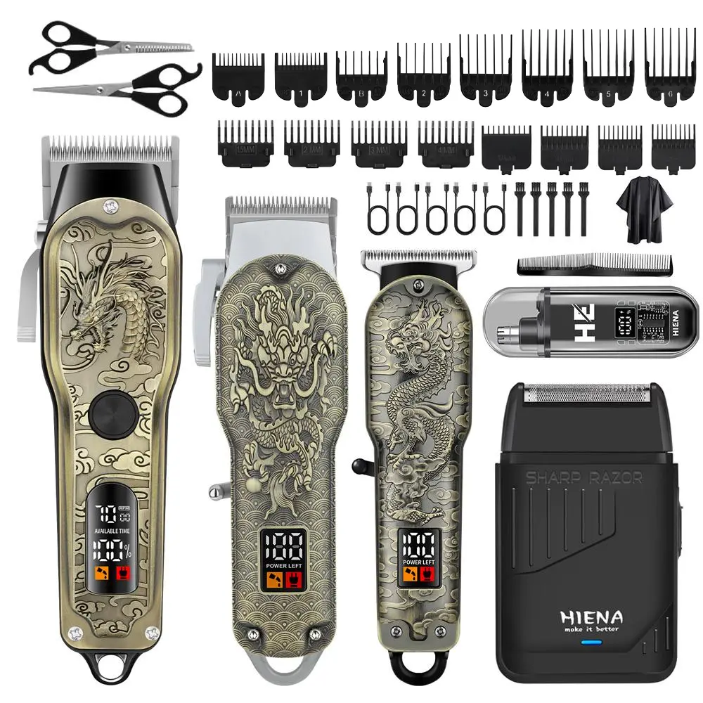 Dragon Edition Premium 5-Piece Men‘s Professional Hair Clipper Set, Vintage Dragon Engraving Design with Full Comb Accessories, Suitable for Home and Salon Use, A Tasteful Gift Choice for Men, Home Haircut, Male Grooming
