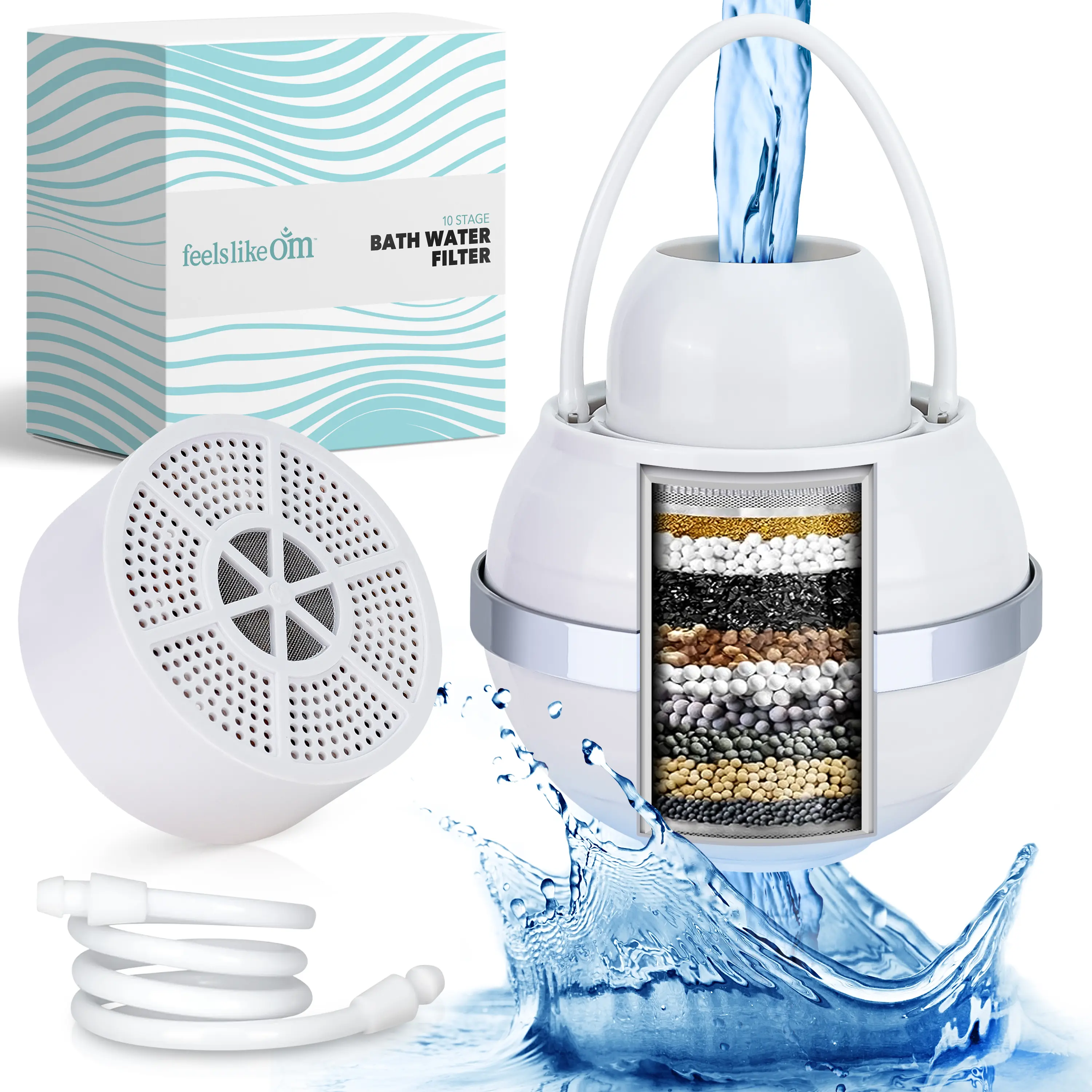 Feels Like Om Advanced Bath Water Filter - 10-Stage Filtration| BPA-Free | Easy Install | Reduces Chlorine, Carcinogens & Heavy Metals | Balances pH | Infuses Vitamin C & Antioxidants