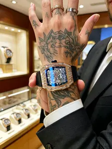 Men's Luxury Business Watch, Rose Gold Plated Diamond Bezel, Quartz Movement, Hollow Dial, Comfortable Rubber Strap, Elegant Gift Box Included