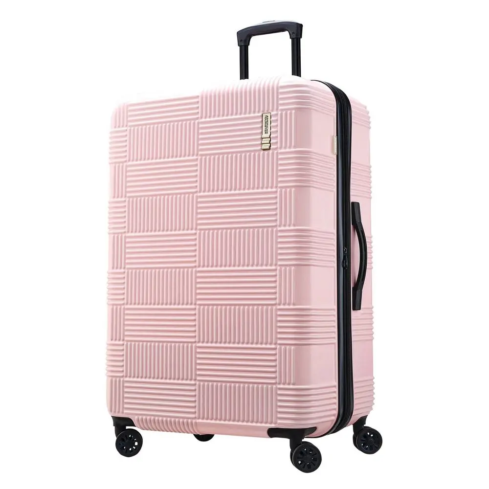 American Tourister NXT Hardside Large Checked Spinner Suitcase - Pink: Retractable Handle ABS Material