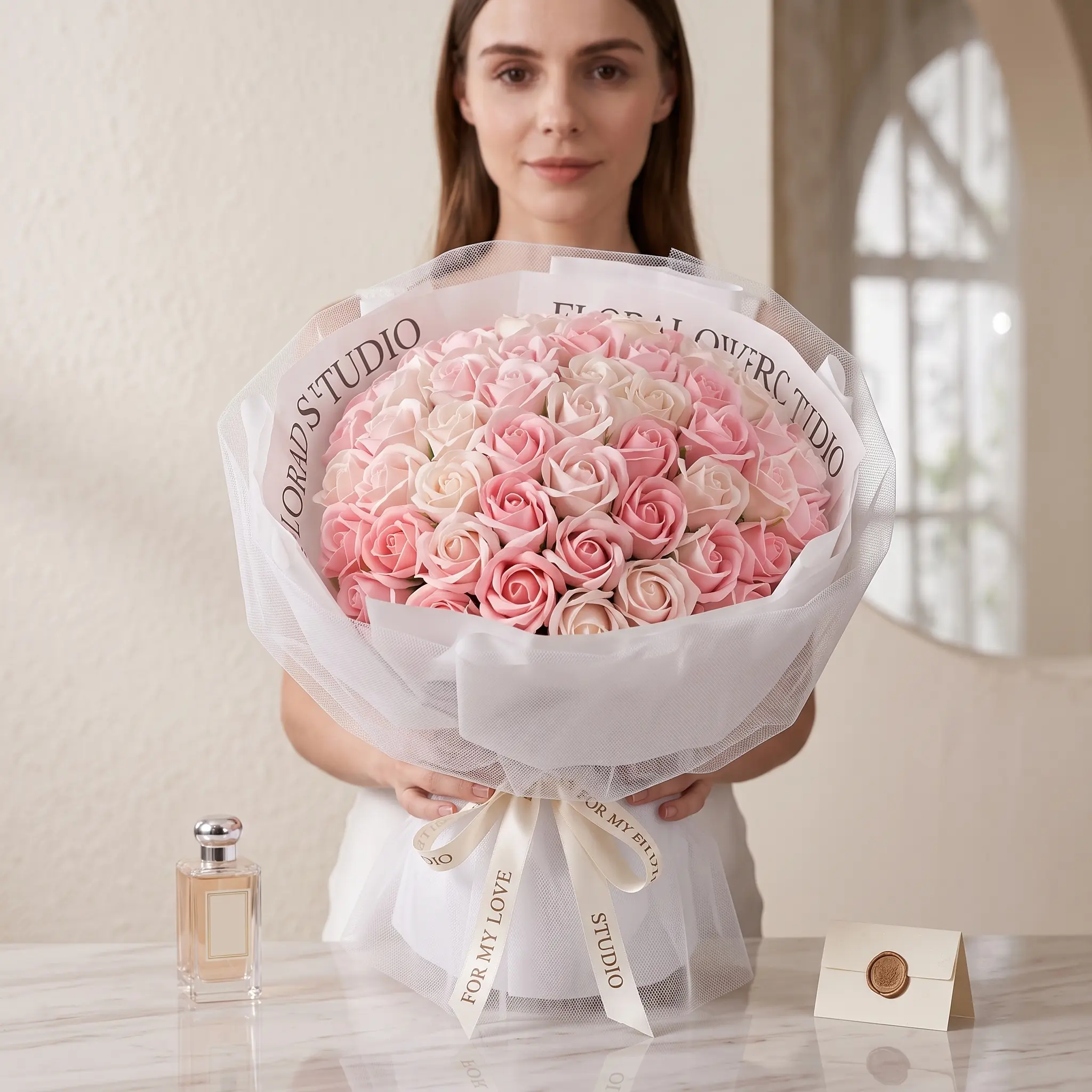 *52 Roses Soap Flower Bouquet with LED Lights - Eternal Love Gift for Her soap flower bouquet valentine's day gift anniversary gift for girlfriend preserved like rose bouquet long lasting rose bouquet