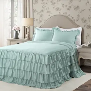 Lush Decor Allison Ruffle Skirt Bedspread Set - 2-Piece or 3-Piece with Matching Pillow Shams, OEKO-TEX Certified, Perfect for Spring & Summer, Available in Multiple Sizes