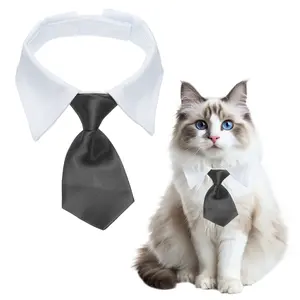 PETAXCELL Cat Dog Tie with Collar, Cute Tuxedo Bowtie with Handcrafted Adjustable White Collar Formal Pet Cats Necktie (Pure Black, S)/ Intended for Puppies Medium Boys/Kitten Wedding