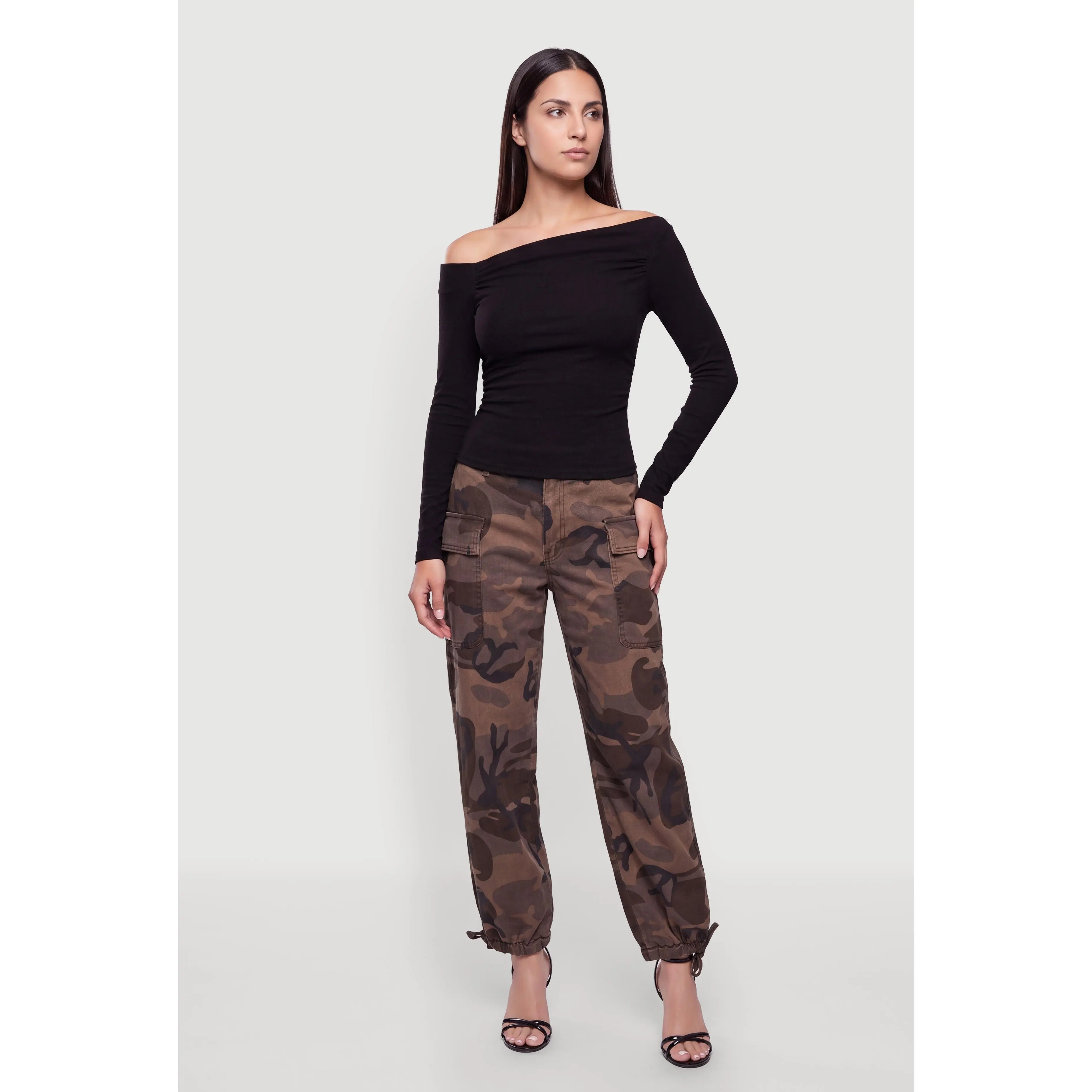 Denim Drawstring Hem Cargo Joggers