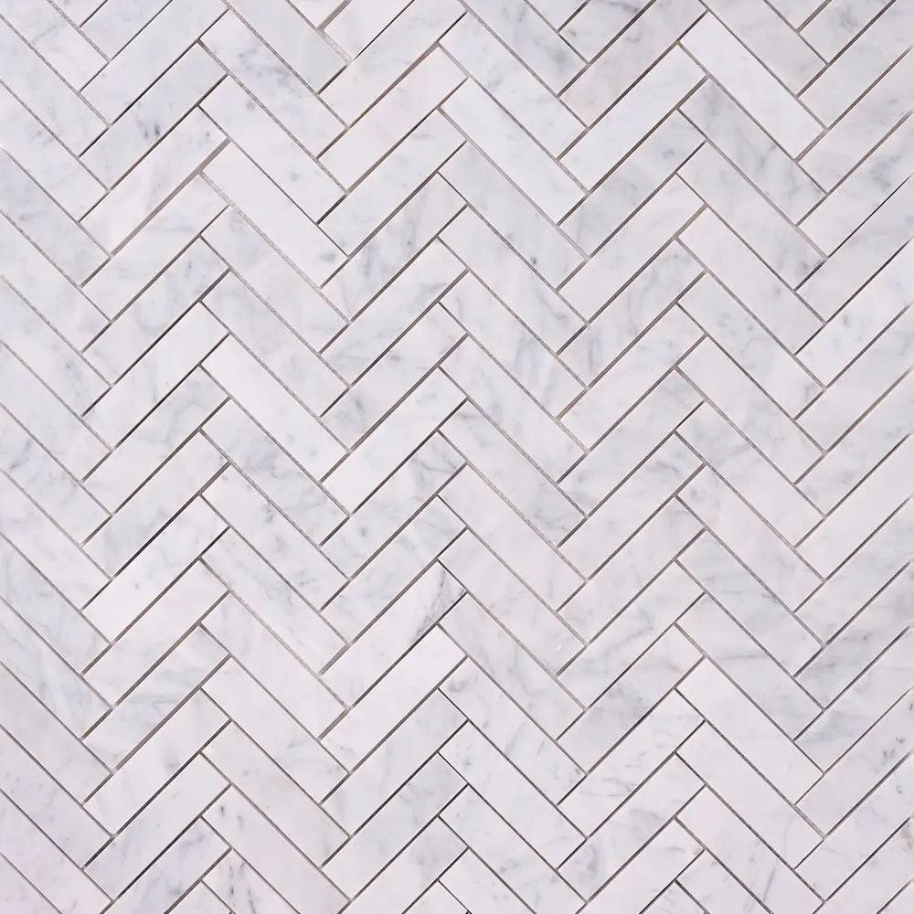 Carrara White Herringbone 1X4 Mosaic Polished/Honed