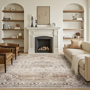 MontVoo Medallion Area Rug, Machine Washable, Easy to care, Easy to Vacuum & Non-Slip TPR Backing, Soft Rug for Living Room, Bedroom, Kitchen & Office Room, Vintage Carpet, Home Decor