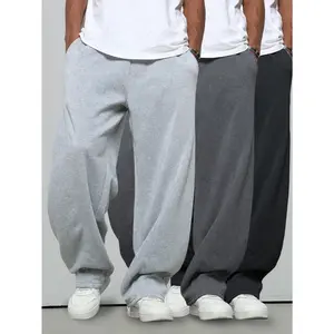 3PCS Unisex Wide Leg Sweatpants Casual Drawstring Elastic Waist Athletic Workout Pants Loose Fit Open Bottom Sweatpant with Pockets For Boys Girls Kids Youth Size 8-16 Y KB2786