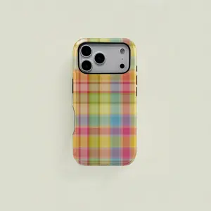 for iPhone 13 Colorful Plaid Retro Square Candy Color Print Phone Case, Durable Two-In-One Protection, Fits iPhone 17 16 15 14 13 12 Pro, Samsung Galaxy Series