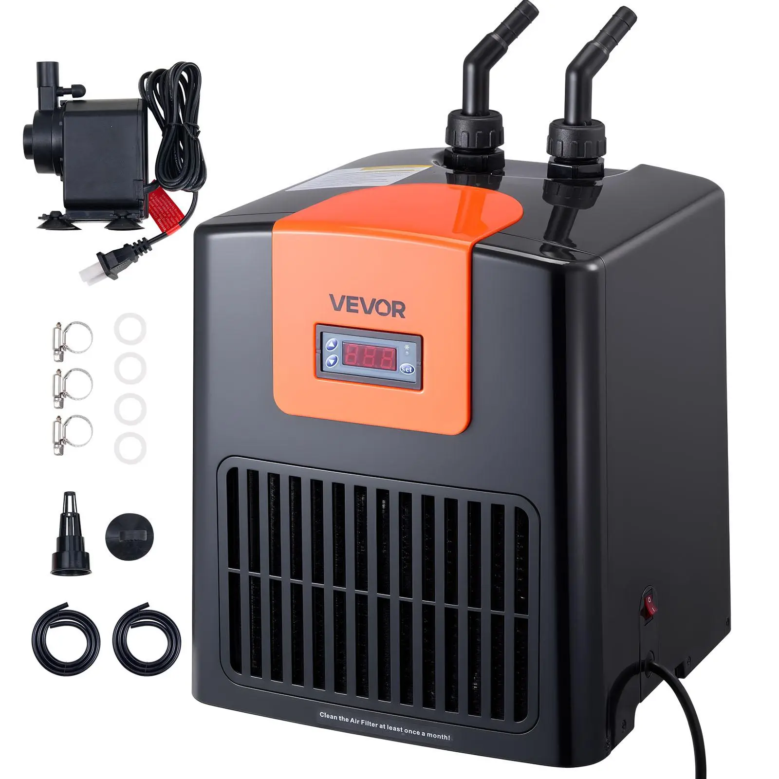 【DealsForYouDays】VEVOR Aquarium Chiller 52 Gallon, 1/10 HP Water Chiller for Hydroponics, Fast Cooling for Fish Tank,Axolotl,Coral Reef,Quiet Refrigeration Compressor, Titanium Evaporator,Complete Fittings