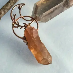 Brazilian Strawberry Quartz Point Copper Pendant - 3 inches Yantra Yoga Inspired