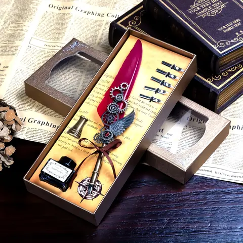 Harry Potter Quill Pen Set with 5 Nibs, Chinese Inkwell, Perfect Wizard Theme Gift for Fans & Collectors, Ideal for Writing & Displaying, Unique Pens, Specialty Pen, Stationery Writing Tools, Aesthetic Pens