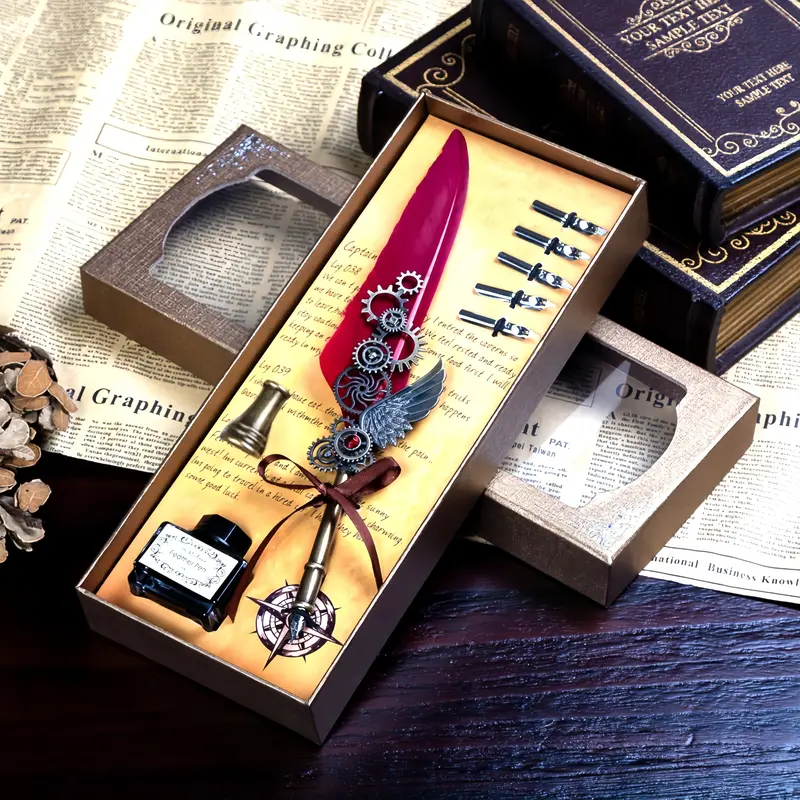 Harry Potter Quill Pen Set with 5 Nibs, Chinese Inkwell, Perfect Wizard Theme Gift for Fans & Collectors, Ideal for Writing & Displaying, Unique Pens, Specialty Pen, Stationery Writing Tools, Aesthetic Pens