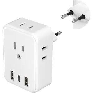 European Travel Plug Adapter, Power Plug Adapter with 4 AC Outlets and 3 USB Ports (1 USB C), Type C Adapter for  to  of  Iceland Spain  France