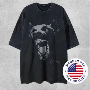 Vintage Oversized Roar Doberman Washed T-Shirt Menswear Top Tshirt Streetwear