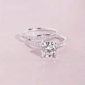 Elegant 2pcs Round Rhinestone Eternity Ring Set for Women - Perfect for Engagement, Wedding & Party Gifts