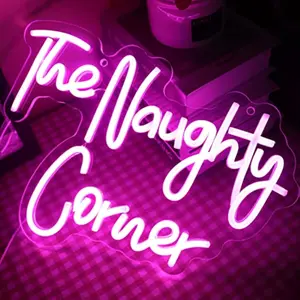 ROSNEK Pink Naughty Corner Neon Sign, 16.5x11.8in USB-Powered Dimmable LED Wall Light, Flexible Neon Decorative Light, Adult Bedroom Ambient Lighting Gift