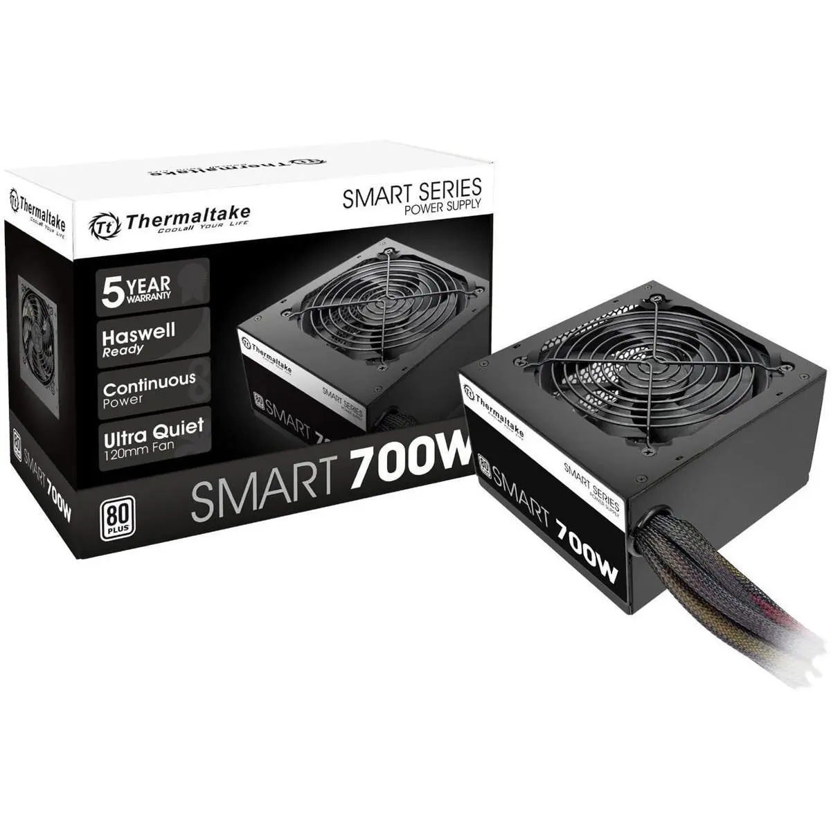 Thermaltake Smart Series 700W Output 80+ White Certified ATX 12V V2.3/EPS 12V Active PFC PSU, Continuous Power, 120mm Ultra Quiet Fan, Desktop Computer Power Supply Unit PS-SPD-0700NPCWUS-W