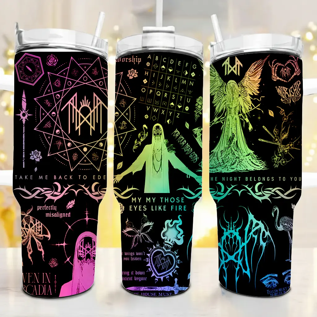 Gothic Sleep Token Inspired Travel Tumbler with Vacuum Insulated Stainless Steel, Take Me Back To Eden Ritual Cup for Alt Metal Fans, Leakproof Reusable Mug for Iced Coffee Daily Use