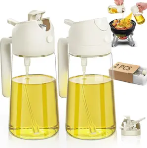 Oil Sprayer for Cooking 2pcs 2 in 1 Oil Dispenser and Spray Bottle 16oz Glass Mist Olive Oil Dispenser for Kitchen Air Fryer Salad Grill White Kitchen Accessories