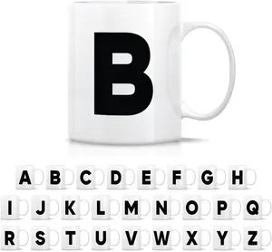 Initial A-Z Alphabet Monogrammed Monogram Mug 11 Oz Ceramic Tea Coffee Mugs - Graduation Appreciation Thank You Holiday Birthday Gifts for her friend coworker mother father sister - B Initial