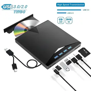 Laptop External CD DVD Drive, [7 in 1] Type-C CD/DVD Player USB 3.0, Portable CD/DVD ROM Burner with TF/SD Card Slot for Desktop Windows 11/10/8/7 Linux Mac OS (Black)