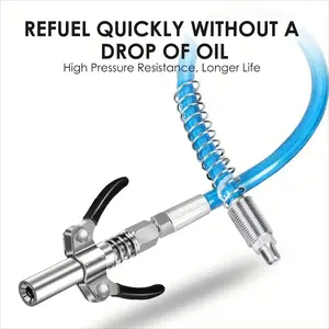 2pcs Heavy Duty Grease Gun Coupler Set, 10000 PSI High-Pressure Grease Gun Tips with 11.81" Spring Flex Hose - Quick Release, Durable Steel, Efficient Lubrication, Fit for Automotive, Industrial Use, Ideal for Mechanics, DIYers, Leak-Proof, Easy to Use