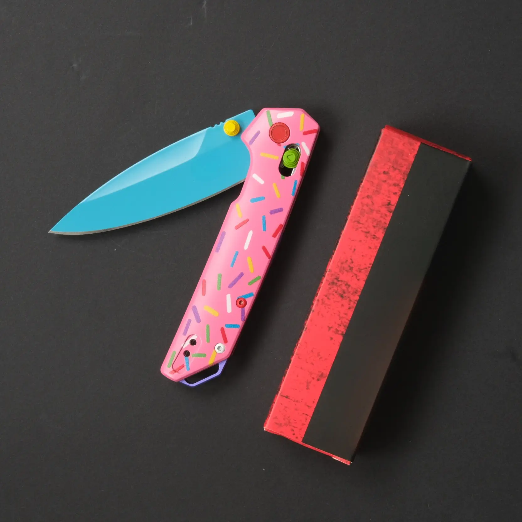 2038 Colored Doughnut Folding Knife - Pure Aluminum Handle, D2 High-Hardness Corrosion-Resistant Blade, Durable Outdoor Tool, High Hardness Knives, Outdoor Camping Fishing EDC Tool, Ideal Gift, Lightweight, Outdoors, Compact, Corrosion Res., Unique, Alumi
