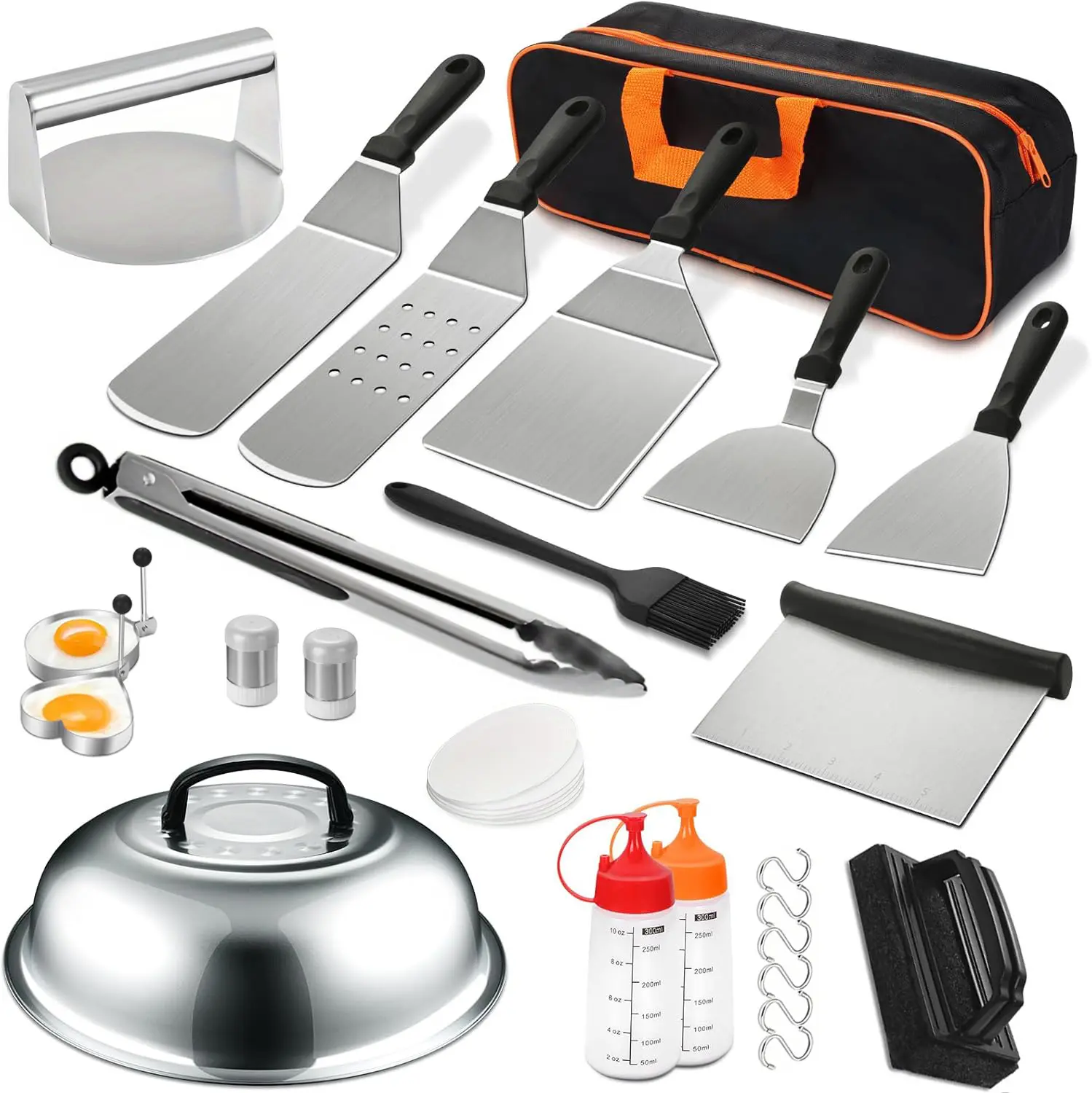 29-Piece Grill Accessory Set, Professional Hibachi Flat Outdoor/Patio BBQ Tools, BBQ Accessories, Outdoor Cast Iron Skillet for Burgers and Meat Patties, Great Father’s Day Gift for Dad / BBQ Accessory Gift Set，tiktok shop must haves