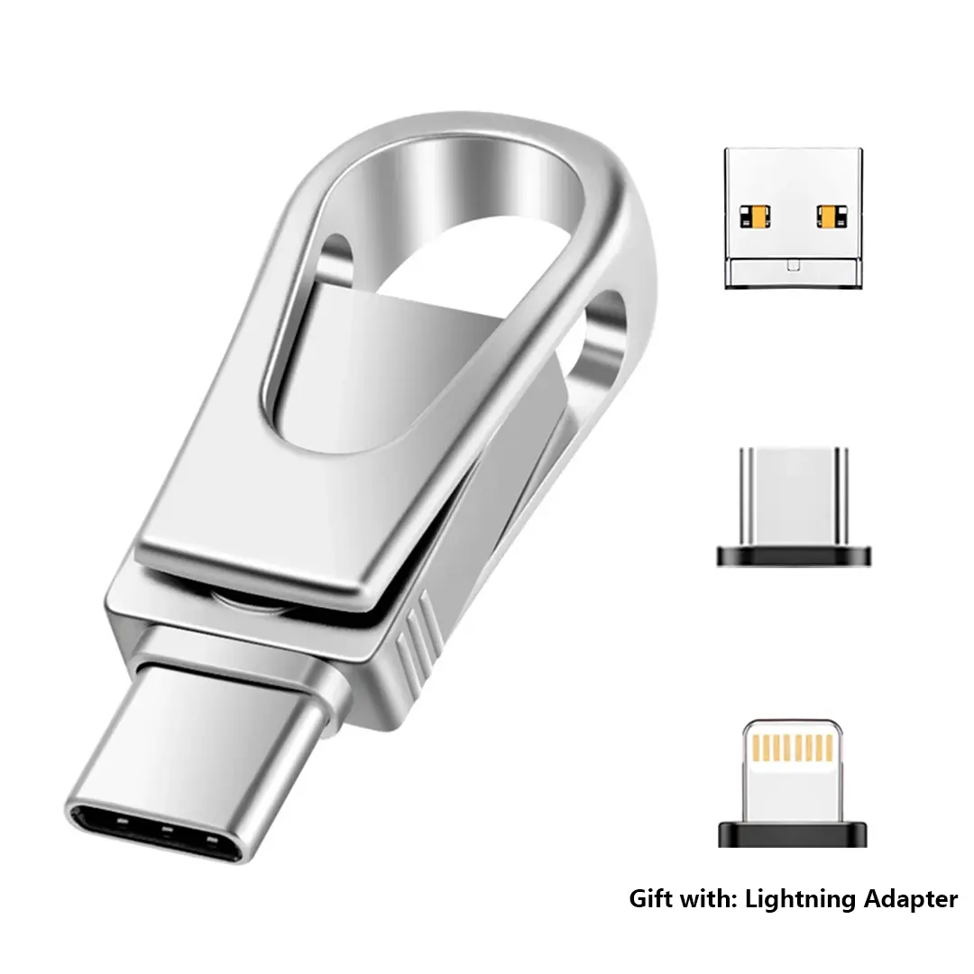 3-in-1 Thumb Drive with Dual USB Connector - OTG Type-C Flash Drive for Data Storage, USB 3.0 Speeds Make Files Move Fast, Compatible with All Android/iOS/HarmonyOS Phones & Computers