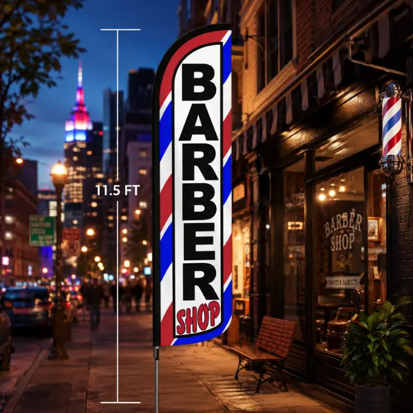 1PC 11.5FT Windless Barber Shop Flag, High-Visibility Outdoor Advertising Banner Sign for Barber Business, Flag Only