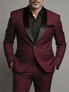 Men'S Formal Suit Two-Piece Set - Single Button Blazer & Pants, Slim Fit, Solid Color, Long Sleeve, Shawl Collared, Non-Stretch Fabric, Perfect for Interviews, Business, And Casual Parties, Formal Wear, Menswear