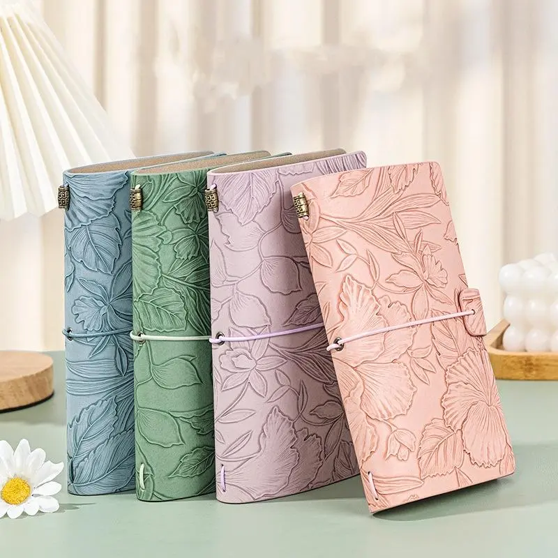A6 Leather Cover Notebook, 1/2/3/5 Counts Portable Strap Notebook, Stationery Supplies for Home School Office Dormitory Outdoor, Desk Accessory, Office Girly Desk Accessories