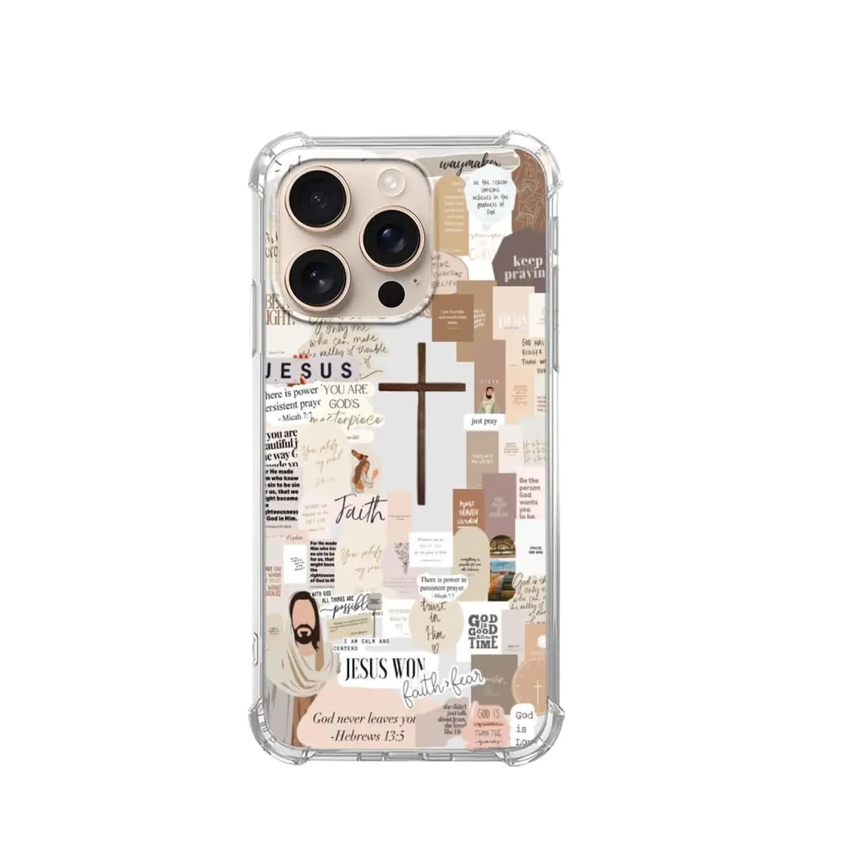 Christian Aesthetic Patterned Customized Smartphone Casing, Anti-Yellowing TPU Protective Shockproof Cover for iPhone 11-17 Series, Jesus Cross Accessories (16 Pro, 17 Pro Max) Stylish Giftable Item