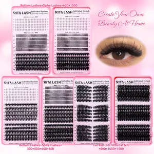 RITALASH 720/655/555Pcs D Roll Eyelash Book Natural False Eyelashes, Hybrid Lash Set, Eyelash Extension, Diy Eyelash Extensions Multi Lengths Waterproof Easy To Carry Reusable Suitable For Daily Makeup, Daily Wear