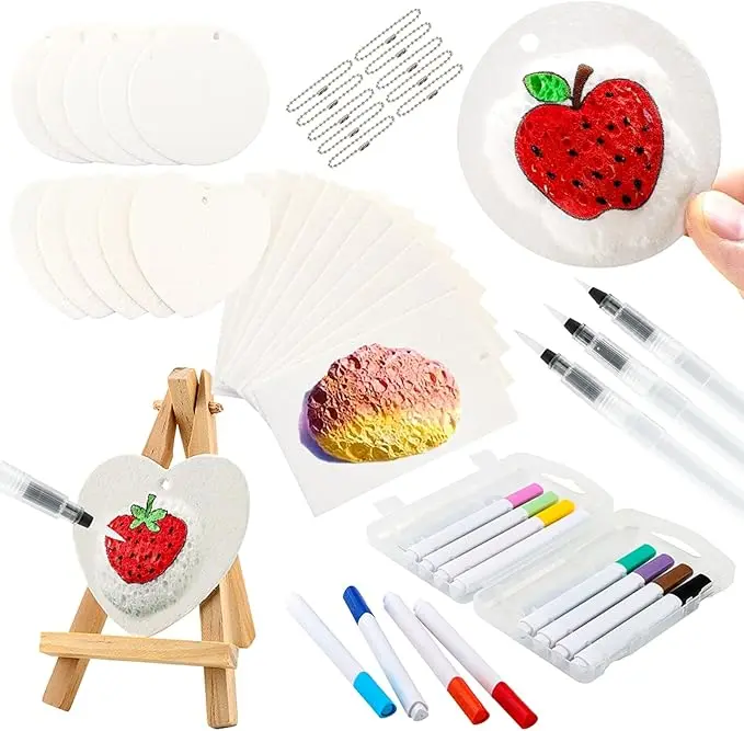3D Magic Foam Texture Painting Kit - Full Set Kid-Friendly Entry-Level Art Enlightenment Toy for Students, Safe & Washable Assorted Colors, Colored Supplies, 10 Pearl Chains, 12-Color Marker, Mini Wooden Easel