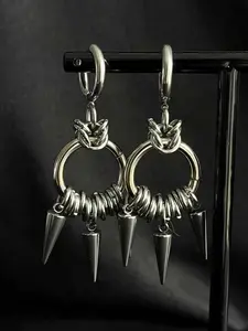 1 Pair of Punk Stainless Steel Metal Rivet Circle Dangle Hoop Shape Earrings for Men and Women, Trendy Hip-hop Rock Street Style Party Personalized Earrings