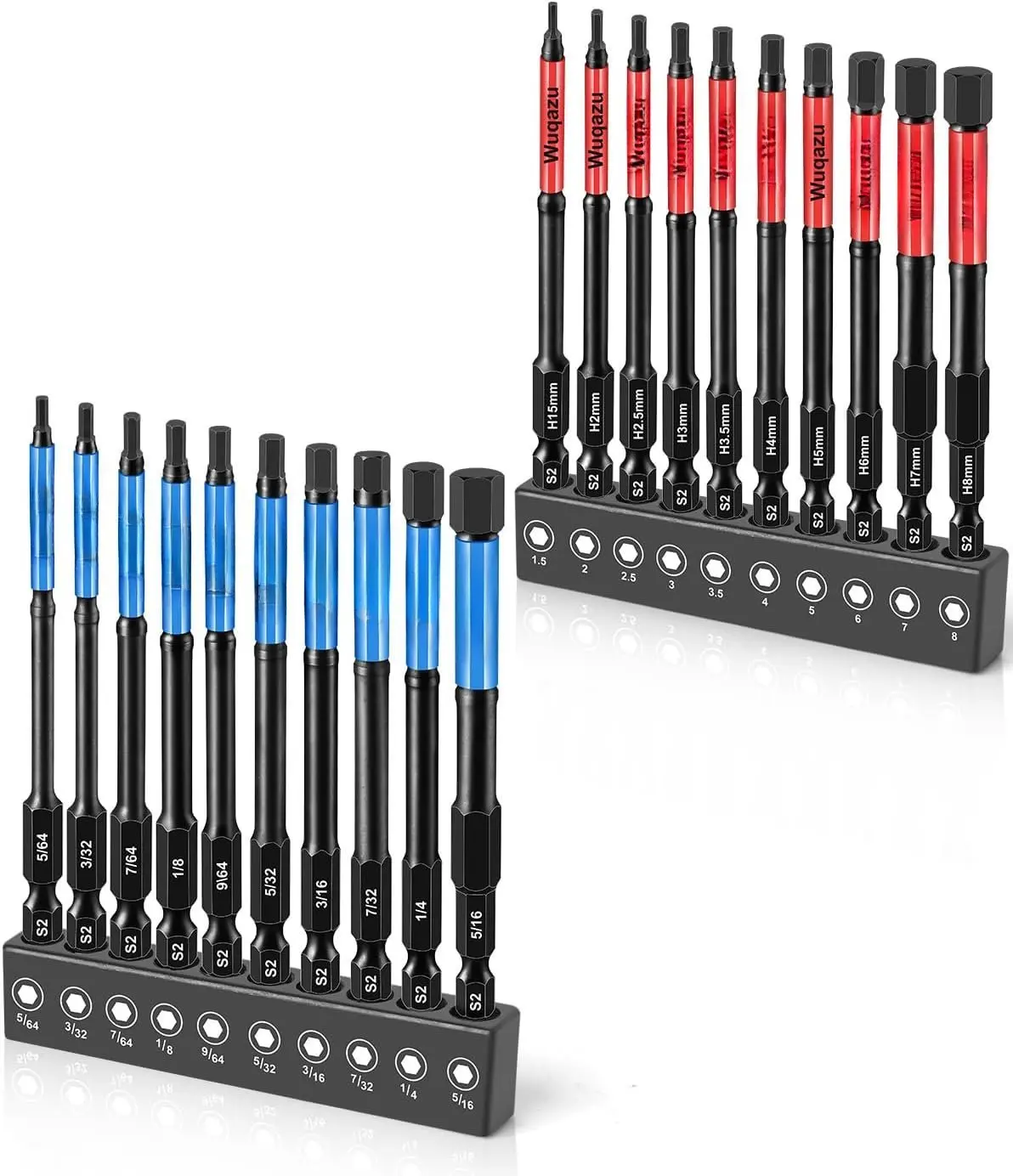 20 count 4" Hex Bit Set (Metric & SAE), High-Torque Impact Allen Bits,  S2 Steel 1/4" Hex-Shank,  CNC Tips for Impact Drivers & Drills