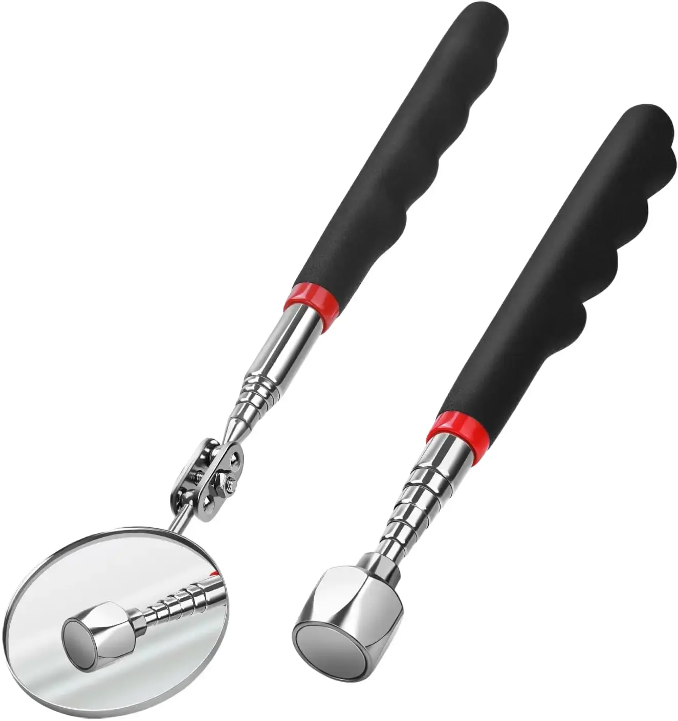 2-Pack Telescoping Magnetic Pickup Tool Set for Mechanics, 22 lb Pull Force Extendable Magnet Stick, 360° Swivel Round Adjustable Inspection Mirror, Gifts for Men, Mechanic