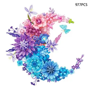 934PCS Moon Flower Building Blocks Set, Plant Series Crescent-Shaped Artificial Flower Building Kit, Building Block Sets, for Ages 14+, Home Decor Wall Art Decoration
