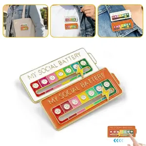 2 Pack Social Battery Slider Pin - My social battery pin Interactive Mood Pin for Introverts, My Battery mood Creative Lapel Pin, Fun Enamel Emotional Pin 14 Days A Week - Novelty Accessories & Cute Gifts for Friends Shy