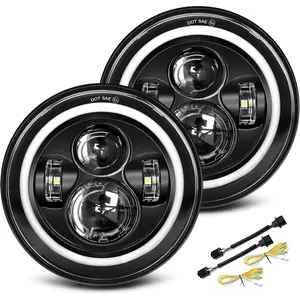2pcs 7in DOT Approved Black Round H6024 LED Headlight Bulbs with DRL, Turn Signal, Automotive High Beam, Compatible with Jeep Wrangler JK-TJ-CJ, Miata, Chevy S3, Hummer H1-H2, LED Front Lights