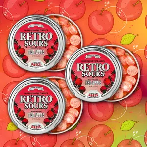 Retro Sour Tins - Hard Tangy Candy - Retro Sours Red Apple Hard Candy - 2.12oz, 3 Pack Tin tiktok candy