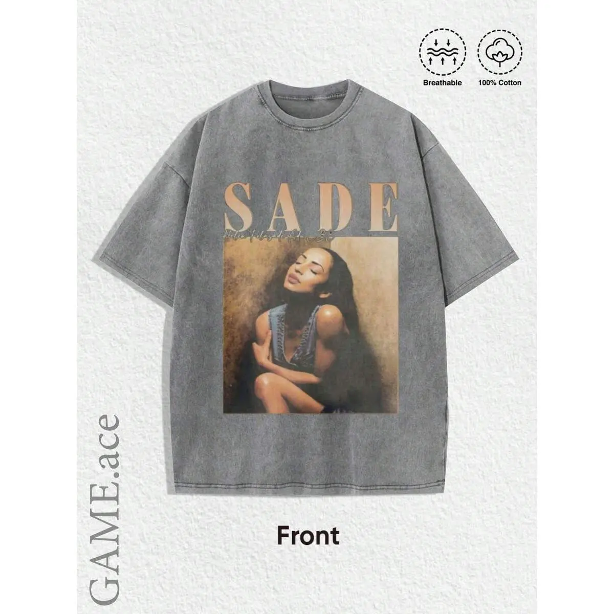 1PCS Summer Tops, Y2K Swag Tee, Vintage Sade Graphic T-Shirt - Bohemian Retro Music Band Tee With Black & Golden Print, Spring/Summer/Fall Men Clothes, Regular Fit Shirt, Christmas & Halloween & Pride & Father's Day & Easter & Mother's Day