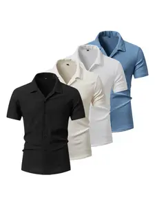 4-Pack Men’s Summer Short-Sleeve Shirts – Wrinkled Texture, Trendy Casual Loose Fit, Versatile Tops for Men