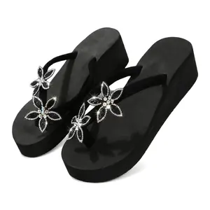 Sparkly Rhinestone Platform Flip Flops For Women Thong Sandals With Flower Slip On Wedge Sandals For Party Beach And Summer Outings Cute And Cozy Everyday Essential