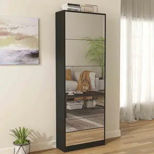 Shoe Storage Cabinet With Full Length Mirror,Wooden Freestanding Shoe Rack Organizer With 5 Tiers Flip Drawers & 30 Pair, Tall Narrow Shoe Cabinet For Entryway, Hallway, Bedroom, Closet, Living Room