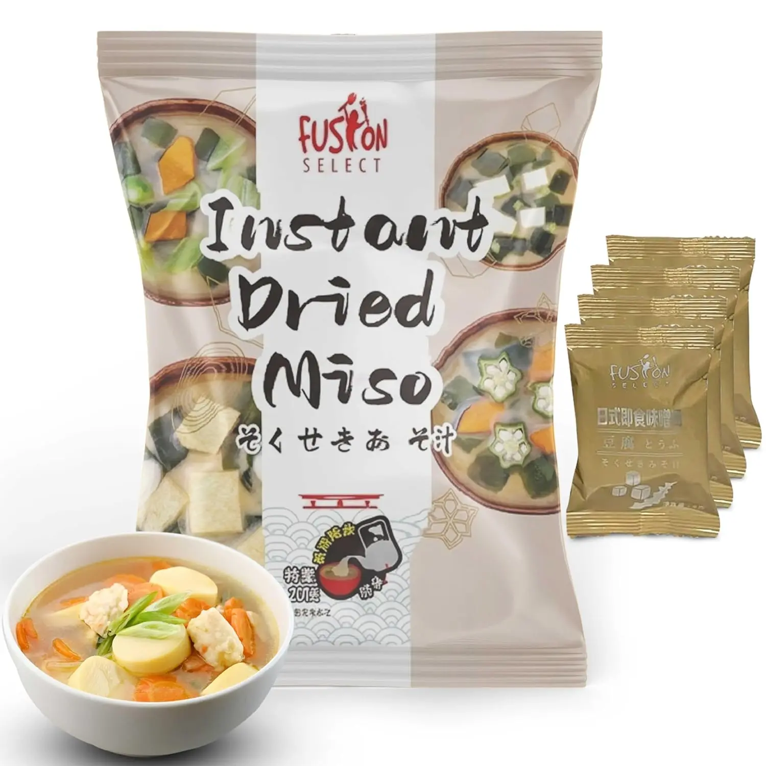 Fusion Select Freeze Dried Tofu Miso Soup Packets – Japanese Instant Miso Soup, Authentic Soup Mix, Easy Ready Meal with Tofu