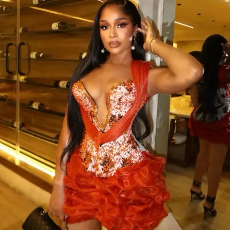 Red Sheath Cocktail Dress Crystals Mermaid Print Stylish Short Mini Graduation Homecoming Dresses