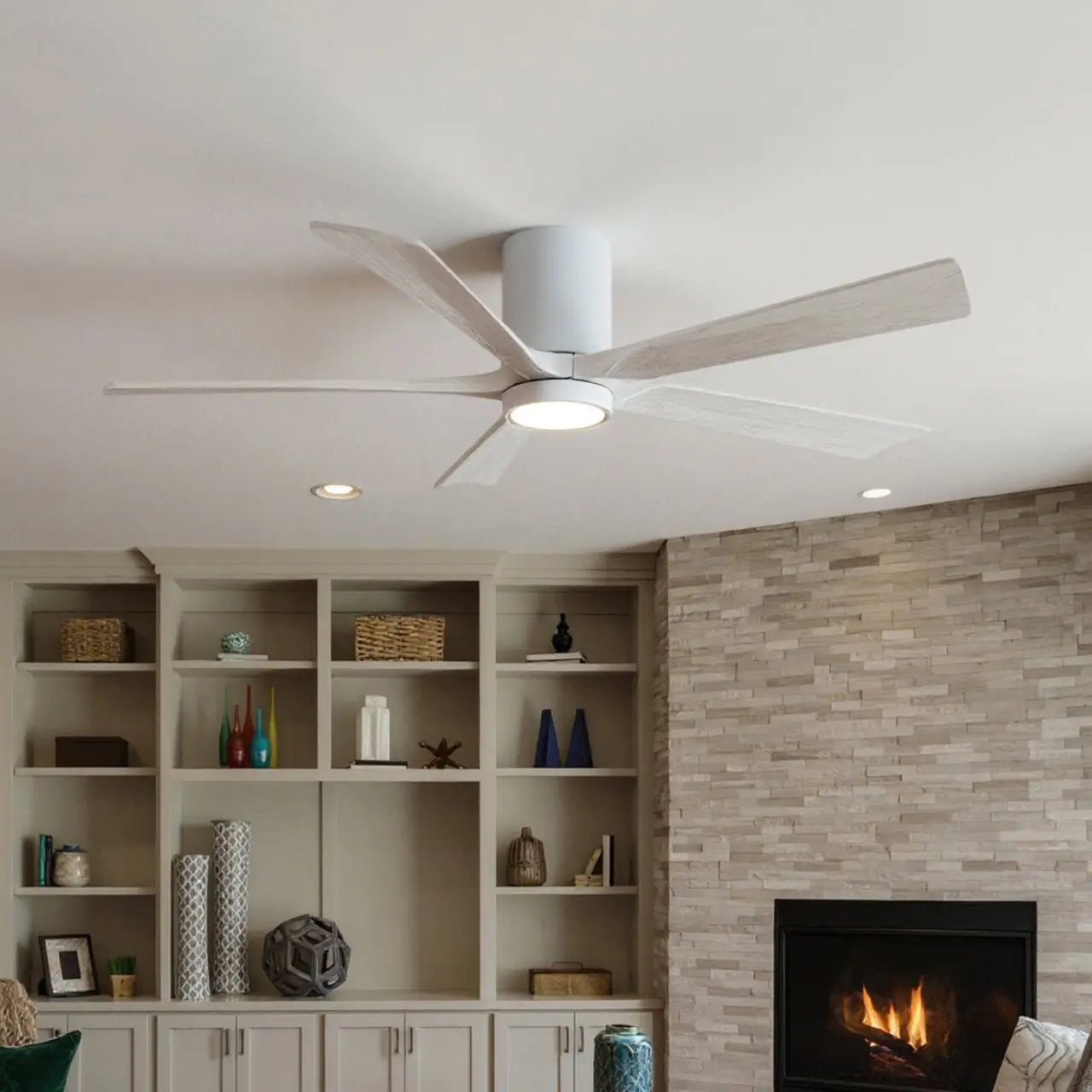 UMC9342 Steampunk Indoor/Outdoor Ceiling Fan, 12" H x 60" W x 60" D, Gloss White Finish, Aerwyn Collection